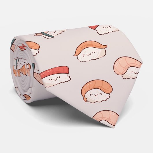 Niedlich Nigiri Sushi Seamless Pattern Neck Tie Krawatte (Gerollt)