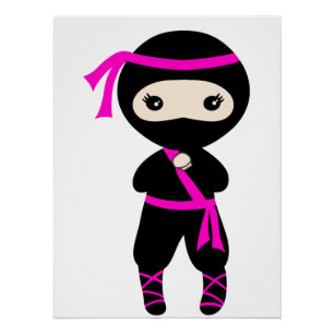 Niedlich Ninja Kids Warrior Girl Stehend Bday Part Poster