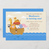 Niedlich Noahs Ark 1. Geburtstag Einladung (Vorne/Hinten)