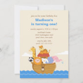 Niedlich Noahs Ark 1. Geburtstag Einladung (Vorderseite)