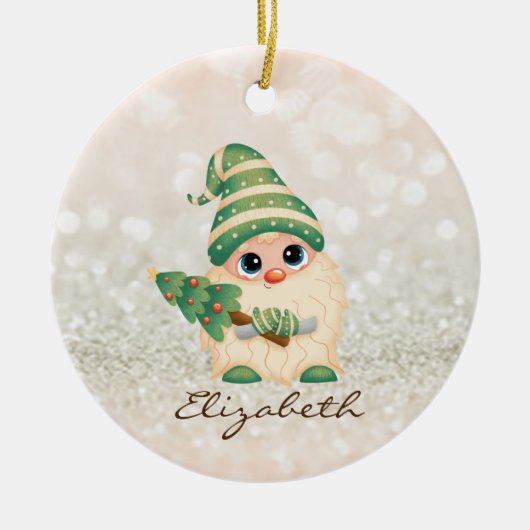 Niedlich Nordic Gnome Pine Tree Bokeh Keramik Ornament (Vorne)