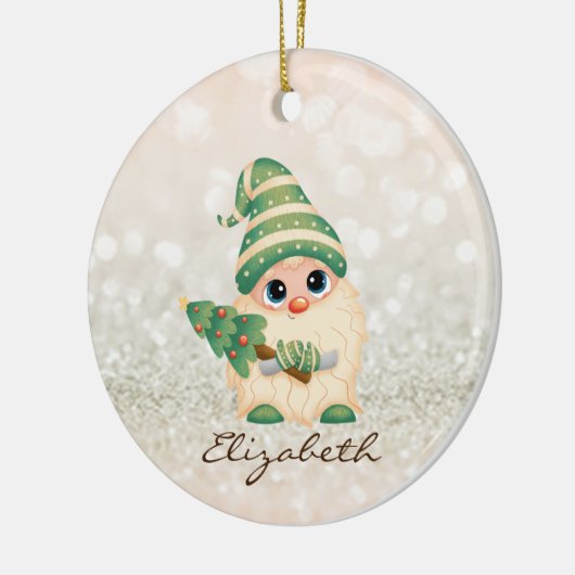 Niedlich Nordic Gnome Pine Tree Bokeh Keramik Ornament (Links)