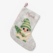 Niedlich Nordic Gnome, Pine Tree Glittery Bokeh Kleiner Weihnachtsstrumpf (Vorderansicht (hängend))
