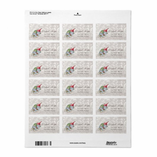 Niedlich Nordic Gnomes Sleigh Glittery Bokeh Adressaufkleber (Vorne)