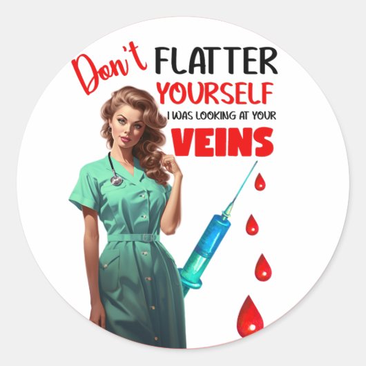 Niedlich Nostalgische Krankenschwester Pinup Flatt Runder Aufkleber (Vorderseite)