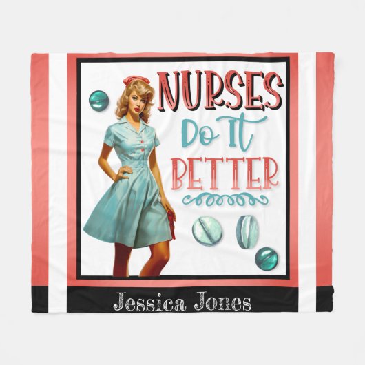 Niedlich Nostalgische Krankenschwestern Pinup Nurs Fleecedecke (Vorderseite (Horizontal))