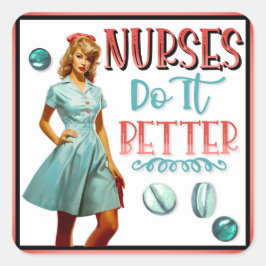 Niedlich Nostalgische Krankenschwestern Pinup Nurs Quadratischer Aufkleber