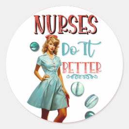 Niedlich Nostalgische Krankenschwestern Pinup Nurs Runder Aufkleber