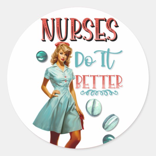 Niedlich Nostalgische Krankenschwestern Pinup Nurs Runder Aufkleber (Vorderseite)
