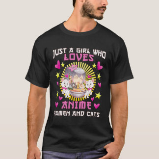 Niedlich nur ein Mädchen, das Anime-Ramen und Katz T-Shirt