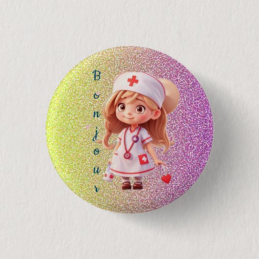 Niedlich Nurse Bonjour Abzeichen Button (Vorderseite)