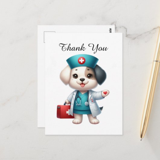 Niedlich Nurse danke Hund Postkarte (Vorderseite/Rückseite Beispiel)