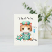 Niedlich Nurse danke Katze Postkarte (Stehend Vorderseite)