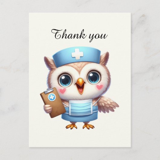 Niedlich Nurse Dankeschön Eule Postkarte (Vorderseite)