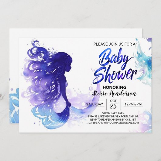 Niedlich Ocean Adventures: Meerjungdusche mit Meer Einladung (Vorne/Hinten)