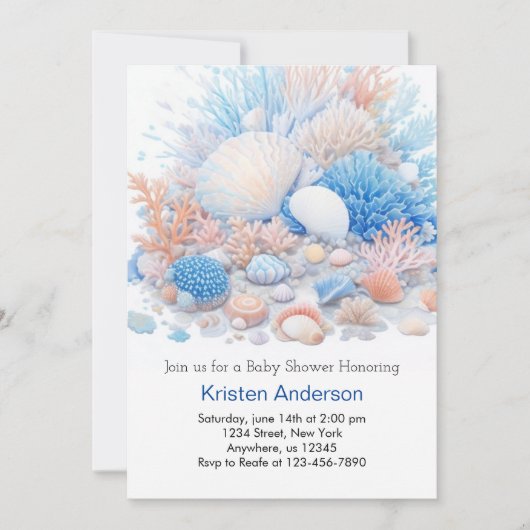 Niedlich Ocean Blissful Seashell Boho Boy Babydusc Einladung (Vorderseite)