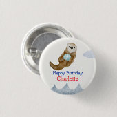 Niedlich Ocean Otter Scallops Geburtstagsparty Button (Vorne & Hinten)