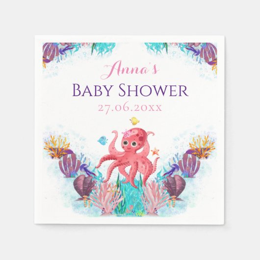 Niedlich Ocean Sea Baby Octopus farbenfrohe Babydu Serviette (Vorderseite)