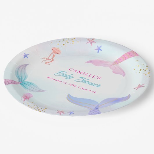 Niedlich Ocean Summer Meerjungfrau Schwanz Babydus Pappteller (Schrägansicht)