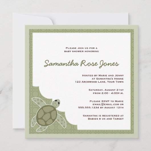 Niedlich Ocean Theme Babydusche - Grün Einladung (Vorderseite)