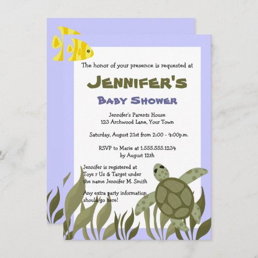 Niedlich Ocean Turtle Baby Dusche Invite 4.5 x 6.5 Einladung (Vorne/Hinten)