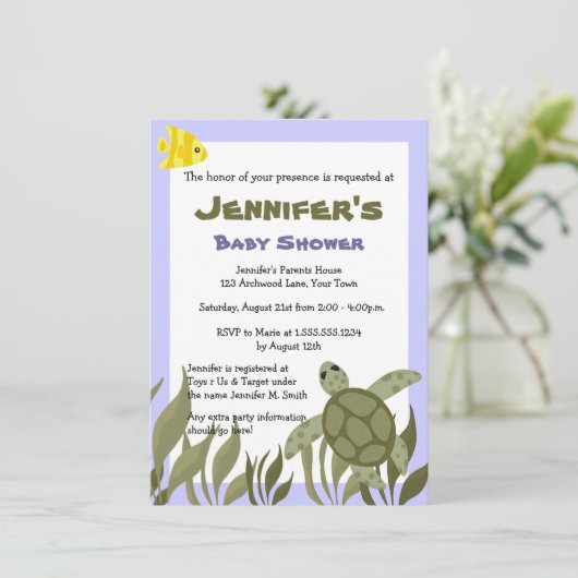 Niedlich Ocean Turtle Baby Dusche Invite 4.5 x 6.5 Einladung (Stehend Vorderseite)