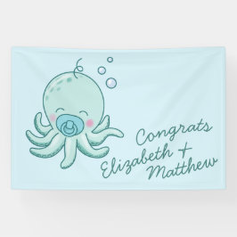 Niedlich Octopus Baby Shower Kawaii Blue Boy Banner
