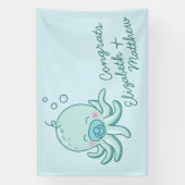 Niedlich Octopus Baby Shower Kawaii Blue Boy Banner (Vertikal)