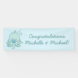 Niedlich Octopus Baby Shower Kawaii Blue Boy Banner