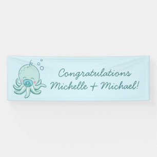 Niedlich Octopus Baby Shower Kawaii Blue Boy Banner