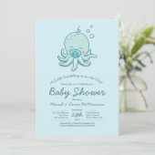 Niedlich Octopus Baby Shower Kawaii Blue Boy Einladung (Stehend Vorderseite)