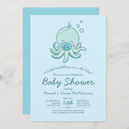 Niedlich Octopus Baby Shower Kawaii Blue Boy Einladung