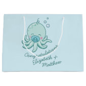Niedlich Octopus Baby Shower Kawaii Blue Boy Große Geschenktüte (Vorderseite)