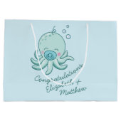 Niedlich Octopus Baby Shower Kawaii Blue Boy Große Geschenktüte (Rückseite)