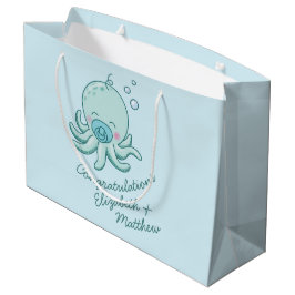 Niedlich Octopus Baby Shower Kawaii Blue Boy Große Geschenktüte