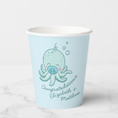 Niedlich Octopus Baby Shower Kawaii Blue Boy Pappbecher (Rückseite)