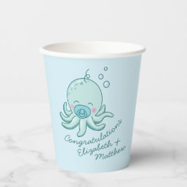 Niedlich Octopus Baby Shower Kawaii Blue Boy Pappbecher