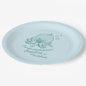 Niedlich Octopus Baby Shower Kawaii Blue Boy Pappteller (Schrägansicht)
