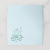 Niedlich Octopus Baby Shower Kawaii Blue Boy Platzkarte (Außenseite Aufgefaltet)