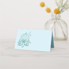 Niedlich Octopus Baby Shower Kawaii Blue Boy Platzkarte