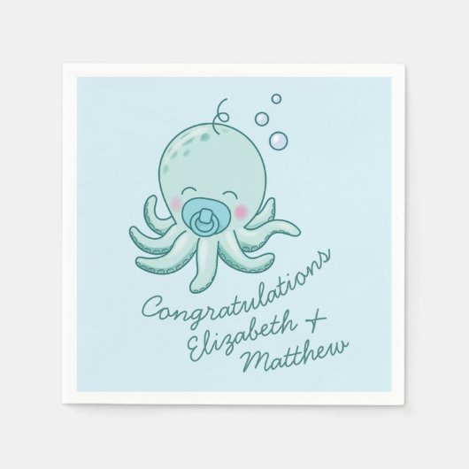 Niedlich Octopus Baby Shower Kawaii Blue Boy Serviette (Vorderseite)