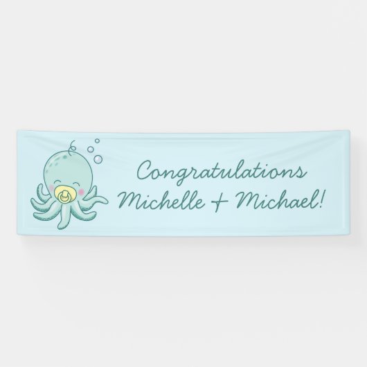 Niedlich Octopus Babydusche Kawaii Banner (Horizontal)
