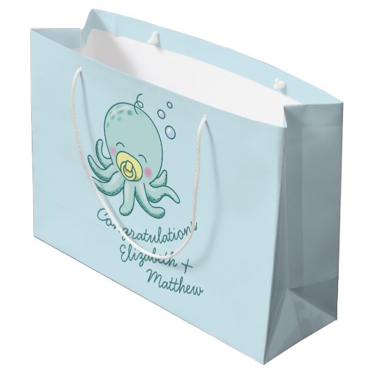 Niedlich Octopus Babydusche Kawaii Große Geschenktüte (Rückseite Schrägansicht)