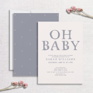 Niedlich Oh Baby Blue Dots Minimal Baby Dusche Einladung
