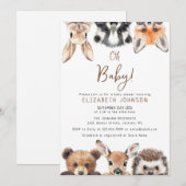 Niedlich Oh Baby Forest Woodland Animals Kinderdus Einladung (Vorne/Hinten)