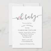 Niedlich Oh Baby Pink Heart Girl Babydusche Einladung (Vorderseite)