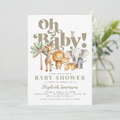 Niedlich Oh Baby Safari Animals Safari Baby Dusche Einladung (Stehend Vorderseite)