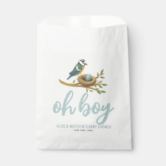 Niedlich Oh Boy Blue Bird Nest Baby Dusche Geschenktütchen (Vorderseite)