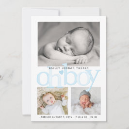 Niedlich Oh Boy Blue Heart Collage Foto Birth Ankündigung