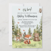 Niedlich Oh Boy Woodland Animals Grüne Kinderdusch Einladung (Vorderseite)